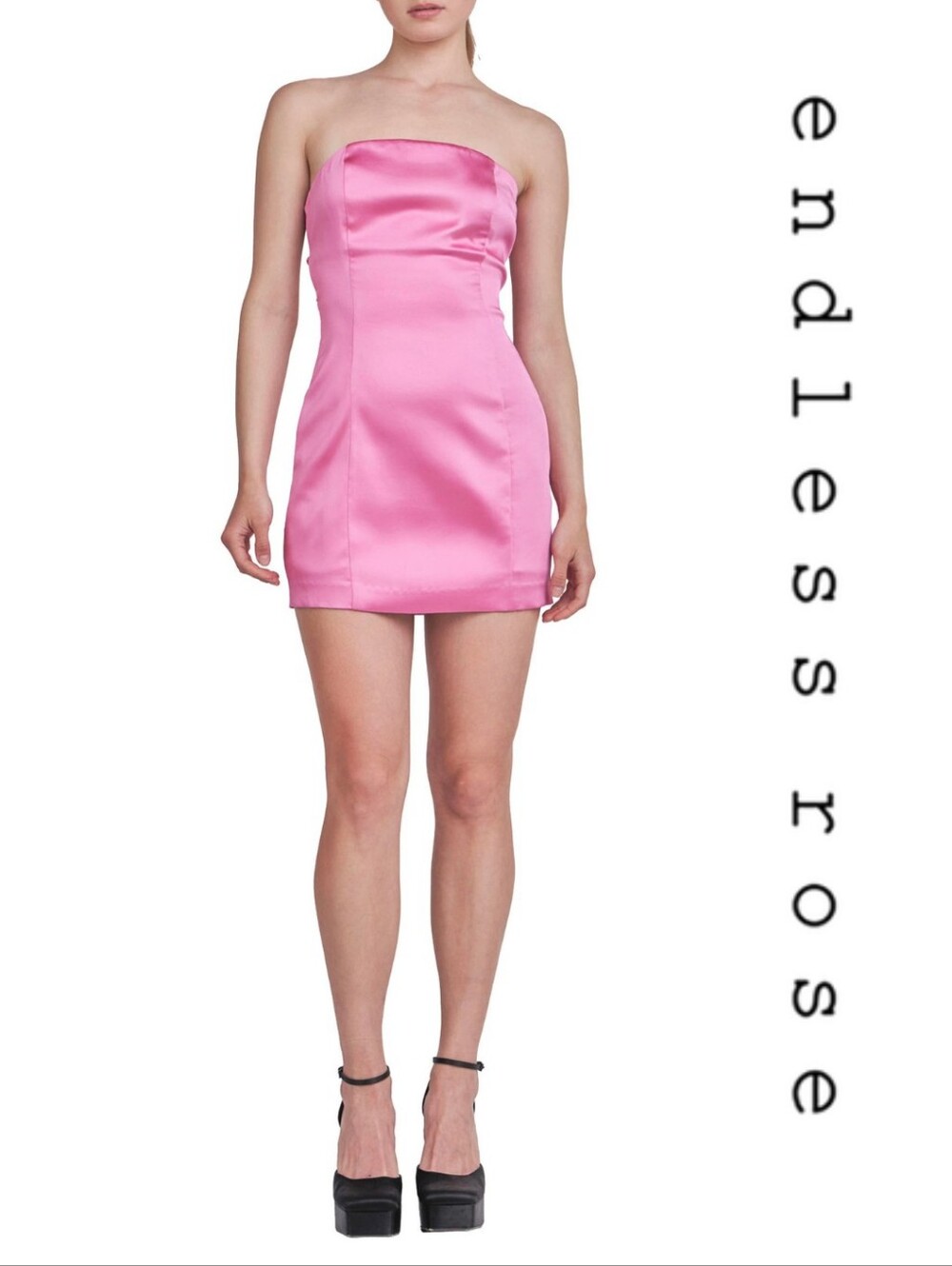Endless Rose - Satin Cross Spaghetti Tie Mini Dress - Berry Pink - Picture 3 of 10